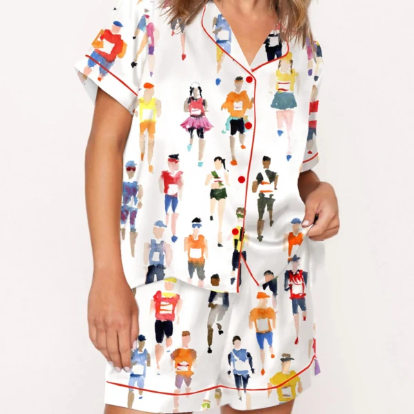 Marathon Runner Watercolor Satin Pajama Set For Women
