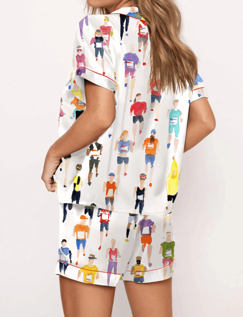 Marathon Runner Watercolor Satin Pajama Set For Women