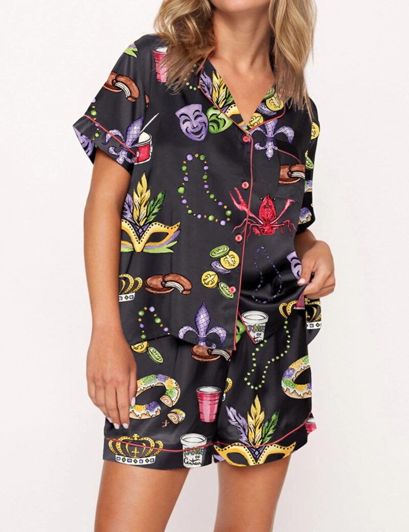 Mardi Gras Beads King Cake Crawfish Satin Pajama Set