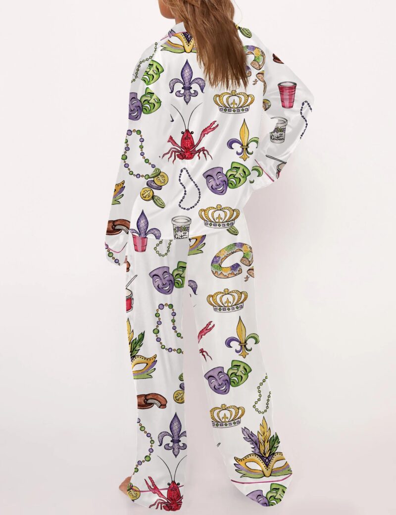 Mardi Gras Beads King Cake Crawfish Satin Pajama Set