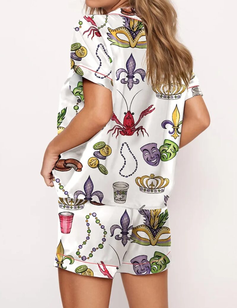 Mardi Gras Beads King Cake Crawfish Satin Pajama Set