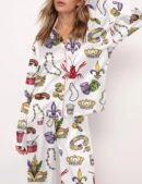 Mardi Gras Beads King Cake Crawfish Satin Pajama Set