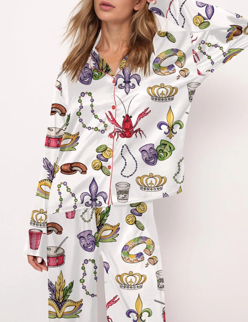 Mardi Gras Beads King Cake Crawfish Satin Pajama Set