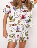 Mardi Gras Beads King Cake Crawfish Satin Pajama Set