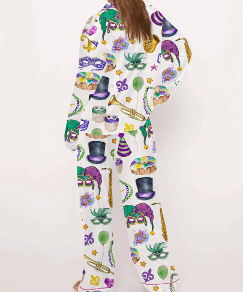 Mardi Gras Silk Satin Pajama Set For Women