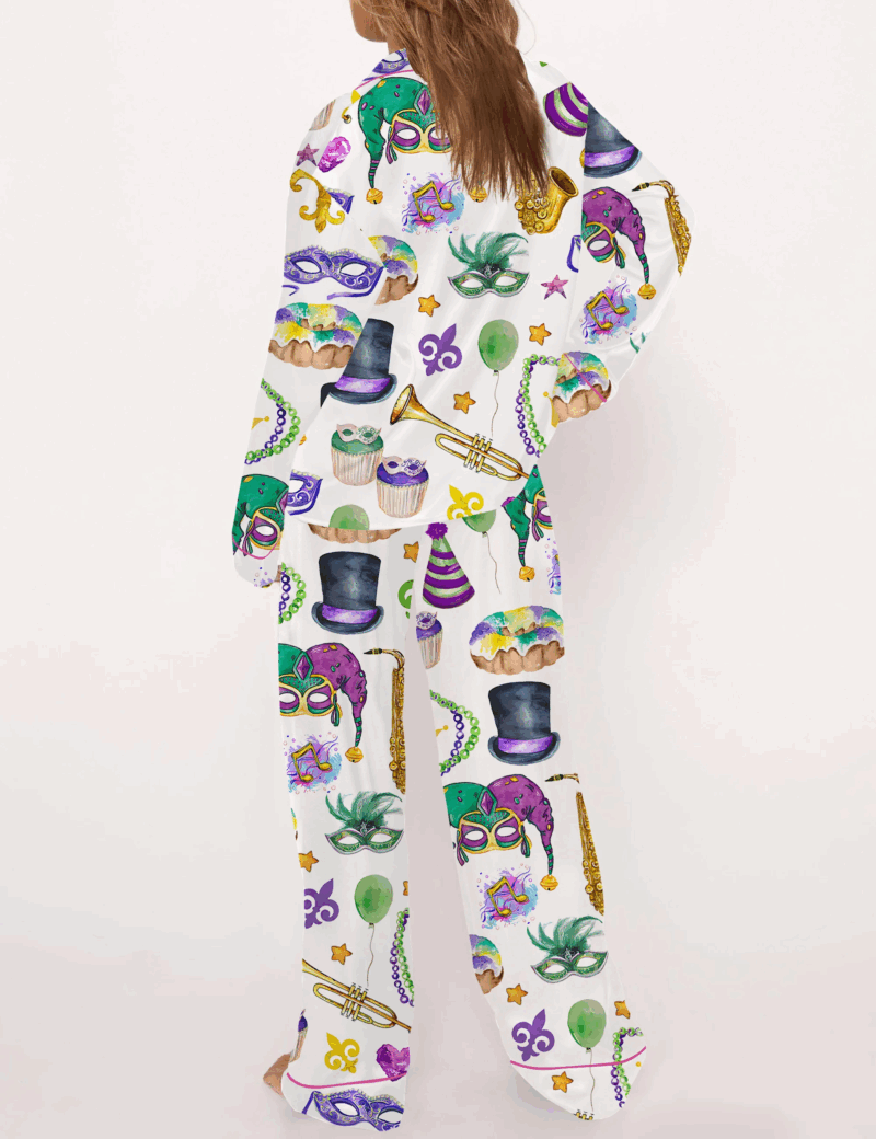 Mardi Gras Silk Satin Pajama Set For Women