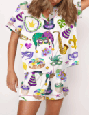 Mardi Gras Silk Satin Pajama Set For Women