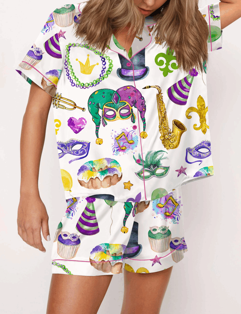 Mardi Gras Silk Satin Pajama Set For Women