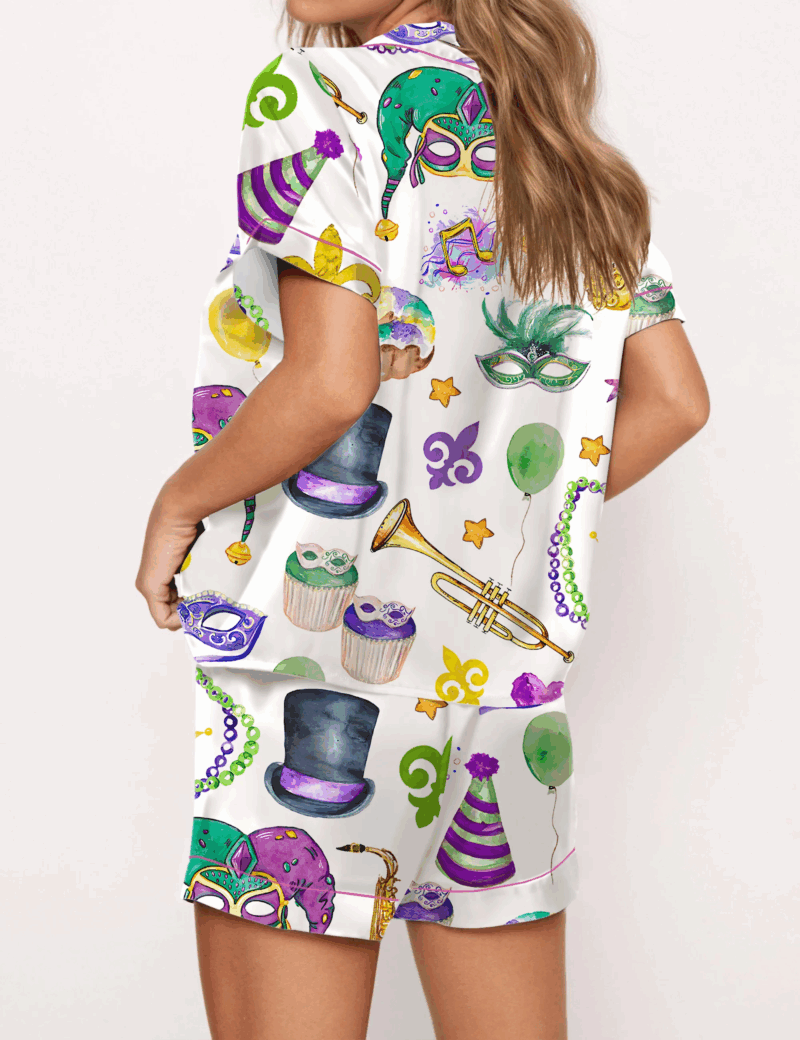Mardi Gras Silk Satin Pajama Set For Women