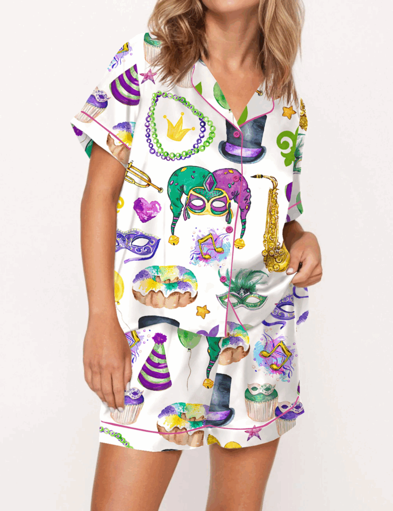 Mardi Gras Silk Satin Pajama Set For Women