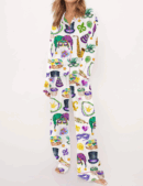 Mardi Gras Silk Satin Pajama Set For Women