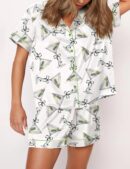 Martini Bow Silk Satin Pajama Set For Women