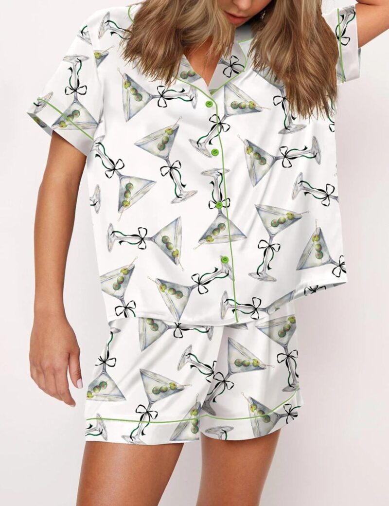 Martini Bow Silk Satin Pajama Set For Women