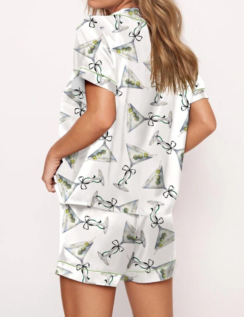 Martini Bow Silk Satin Pajama Set For Women