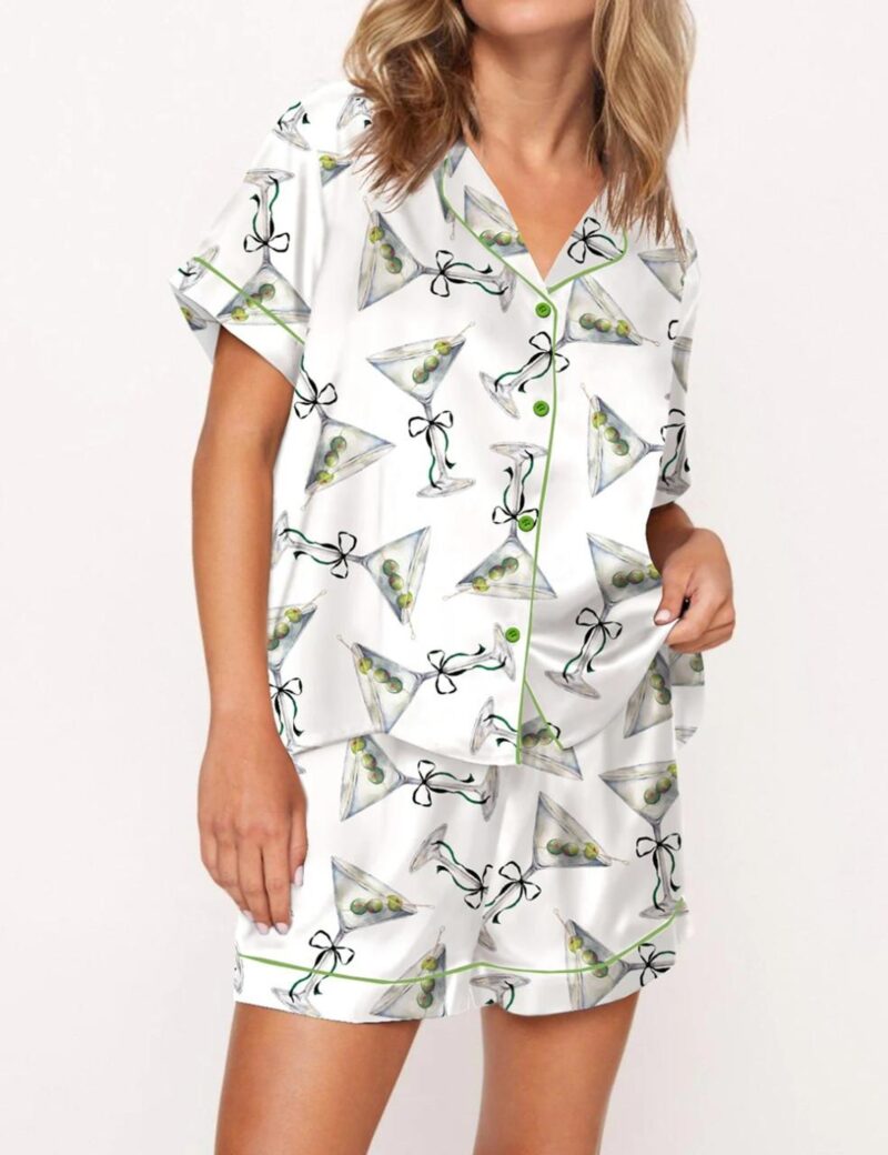 Martini Bow Silk Satin Pajama Set For Women