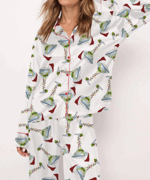 Martini Christmas Silk Satin Pajama Set For Women