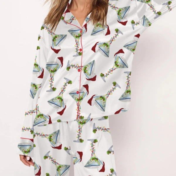 Martini Christmas Silk Satin Pajama Set For Women