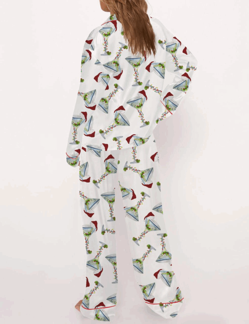 Martini Christmas Silk Satin Pajama Set For Women