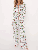 Martini Christmas Silk Satin Pajama Set For Women