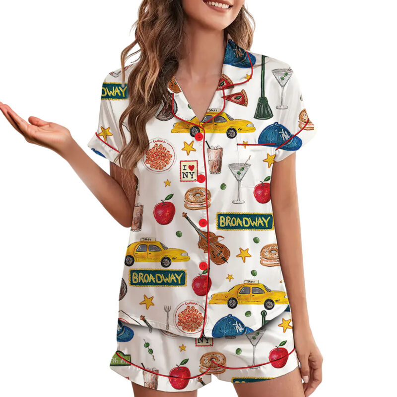 New York Travel Satin Pajama Set For Women