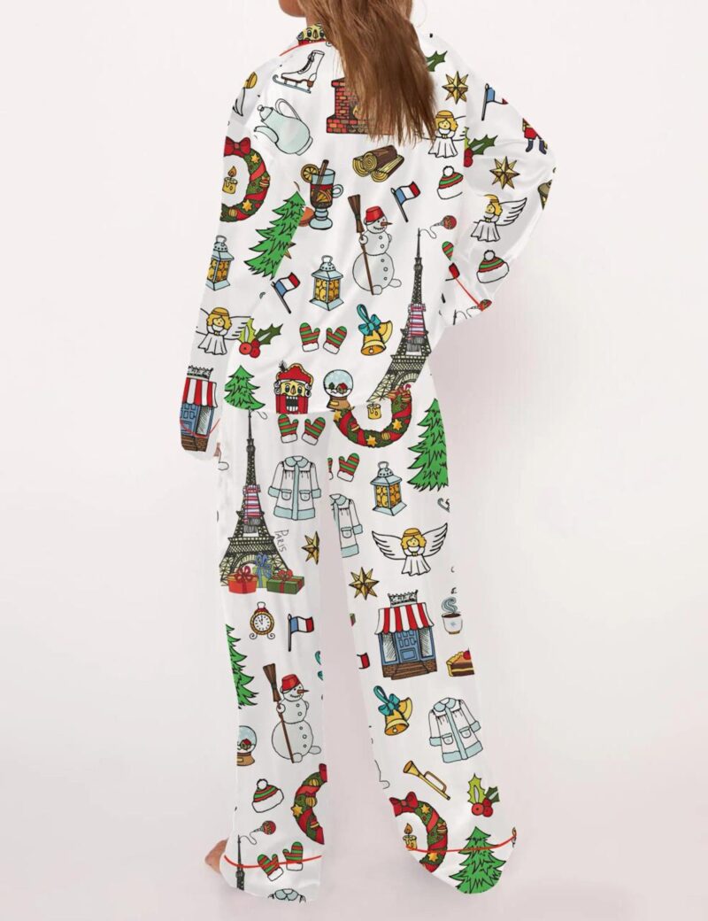 Paris Christmas Silk Satin Pajama Set For Women