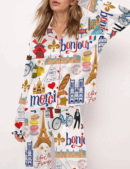 Paris Travel Silk Satin Pajama Set For Women
