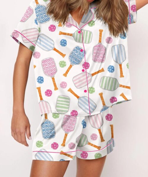Pickleball Watercolor Silk Satin Pajama Set For Women