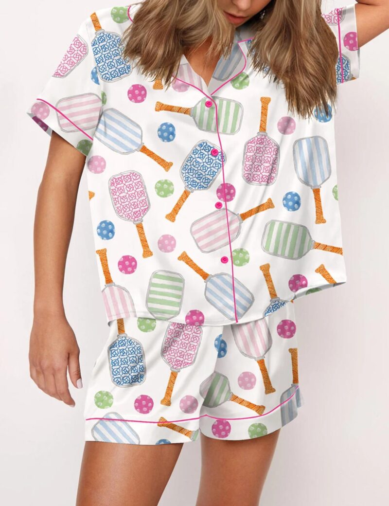 Pickleball Watercolor Silk Satin Pajama Set For Women