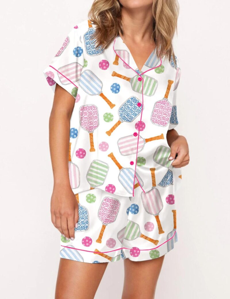 Pickleball Watercolor Silk Satin Pajama Set For Women