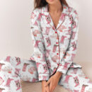 Pink Boots With Bows Satin Pajamas Set For Women