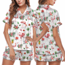 Pink Flamingo Satin Pajama Set For Women