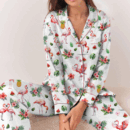 Pink Flamingo Satin Pajama Set For Women