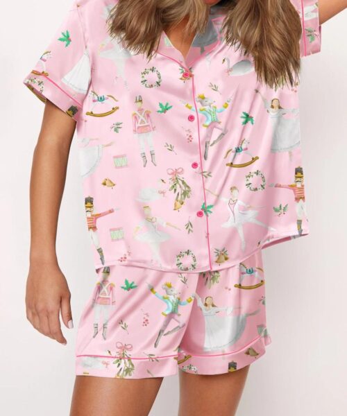 Pink Nutcracker Ballet Silk Satin Pajama Set