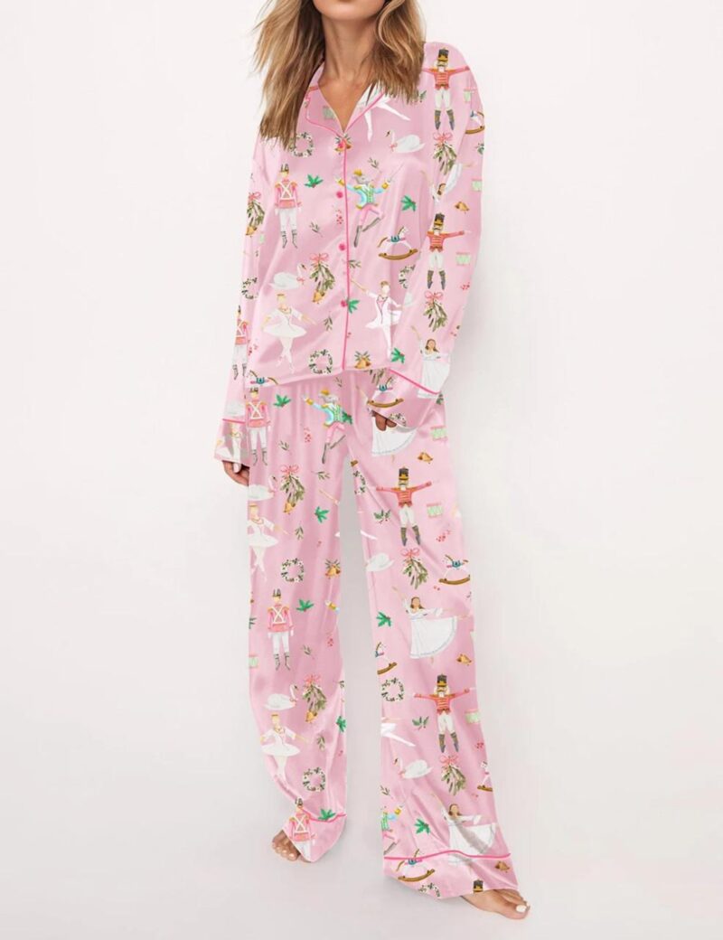 Pink Nutcracker Ballet Silk Satin Pajama Set