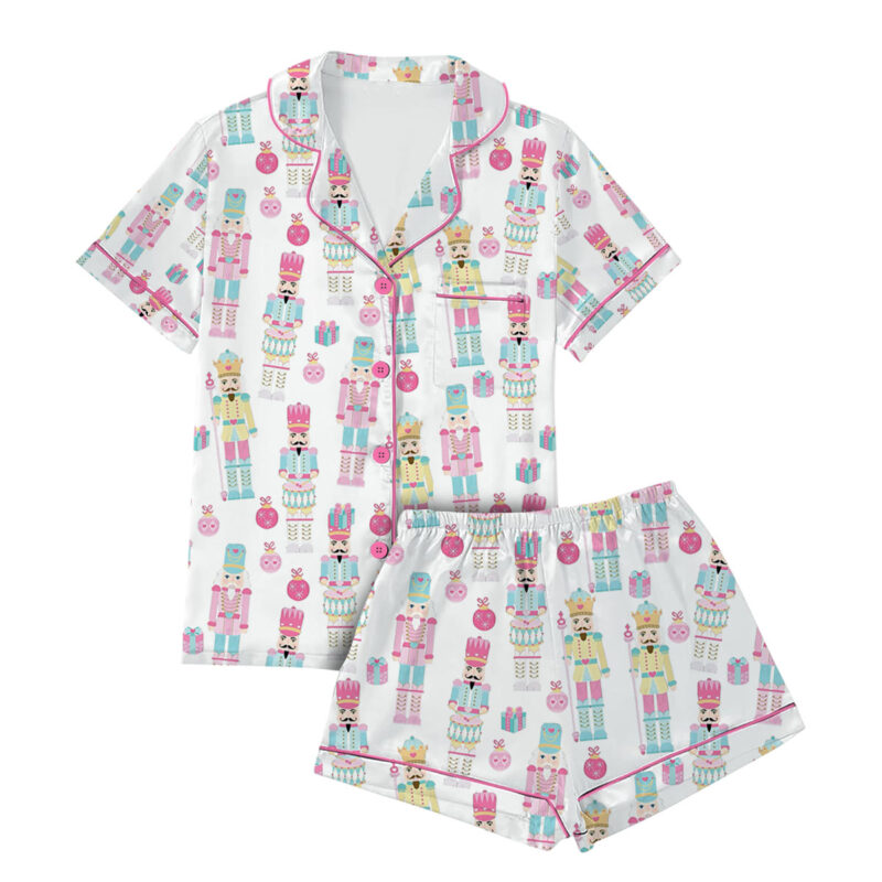 Pink Nutcracker Christmas Satin Pajama Set For Women