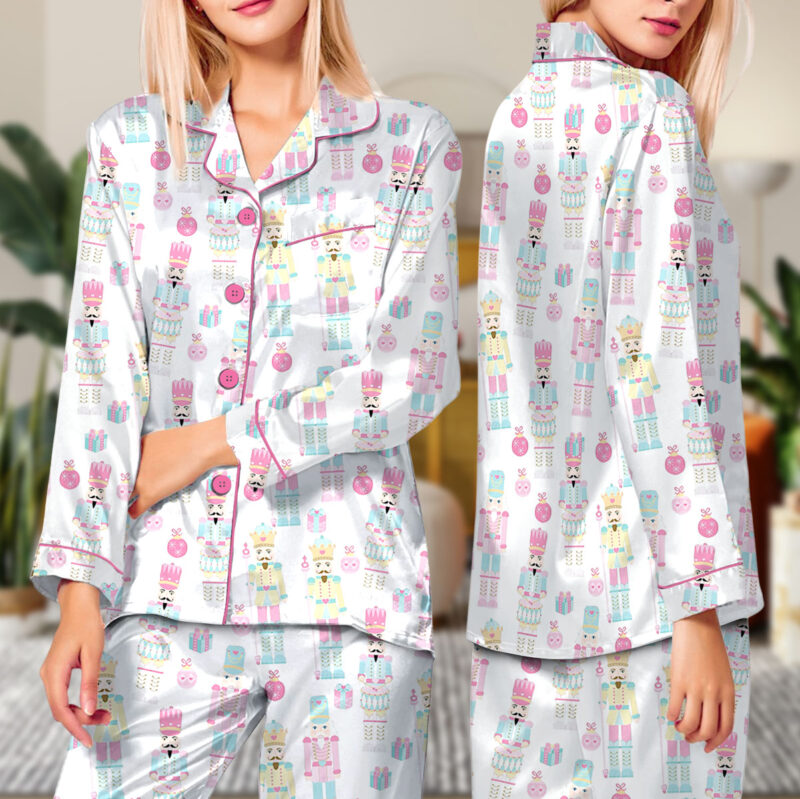 Pink Nutcracker Christmas Satin Pajama Set For Women