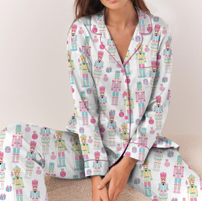 Pink Nutcracker Christmas Satin Pajama Set For Women