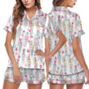 Pink Nutcracker Christmas Satin Pajama Set For Women