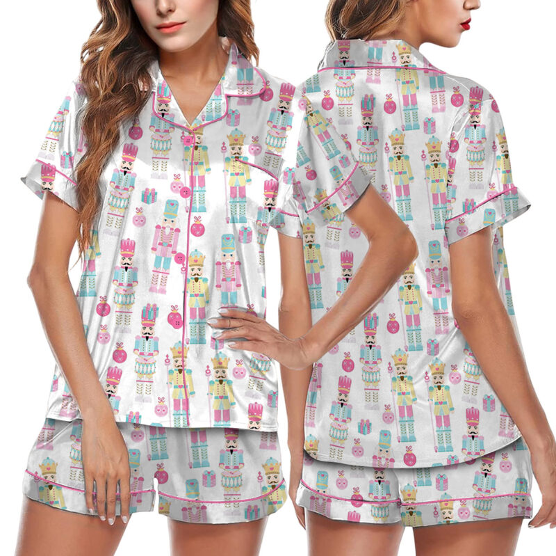 Pink Nutcracker Christmas Satin Pajama Set For Women