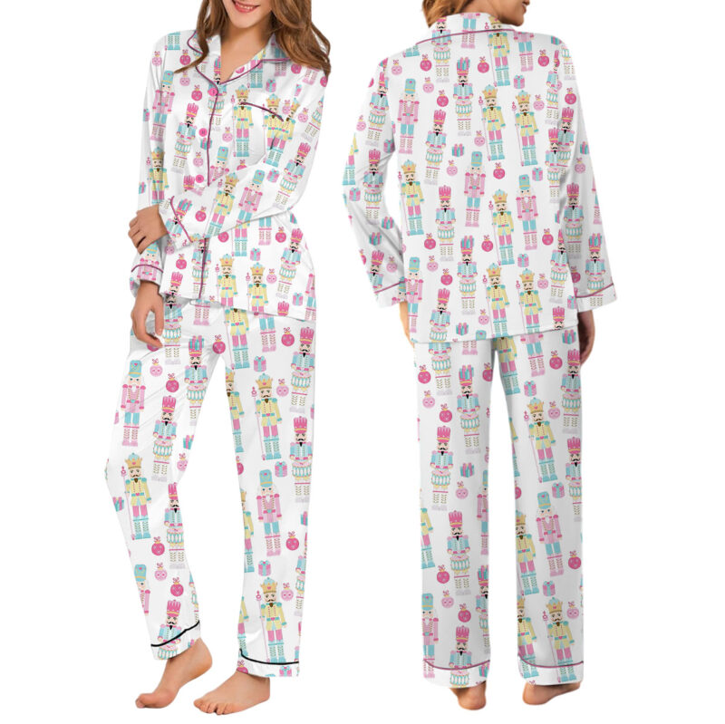 Pink Nutcracker Christmas Satin Pajama Set For Women
