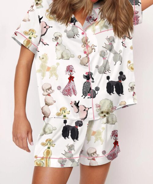 Poodle Dog Satin Pajama Set For Women