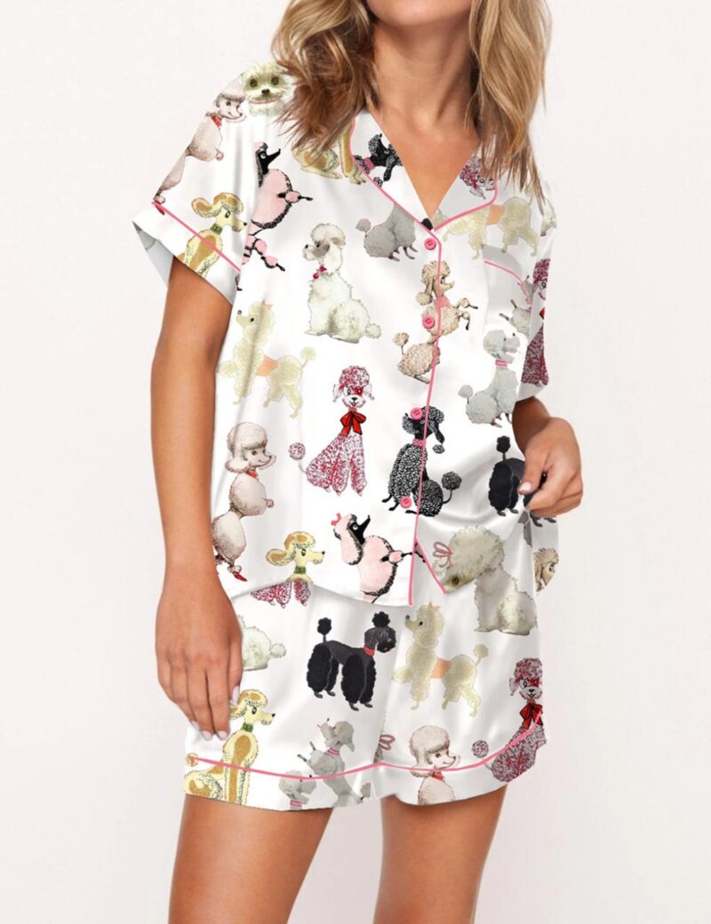 Poodle Dog Satin Pajama Set For Women