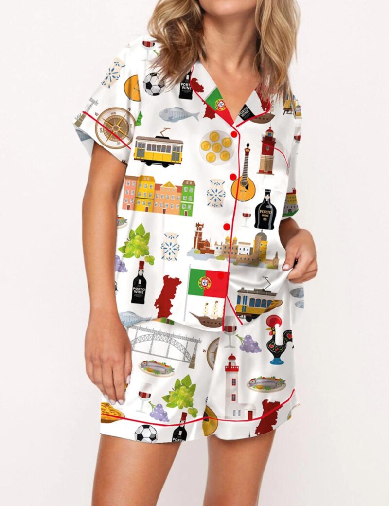 Portugal Travel Satin Pajama Set For Women