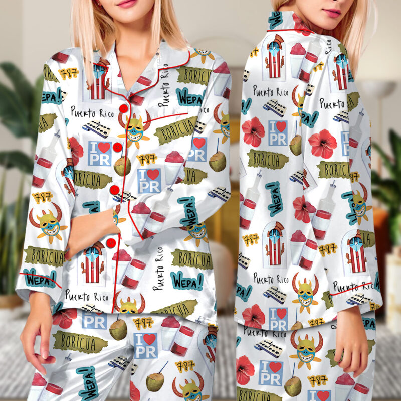 Puerto Rico Travel Satin Pajama Set For Women