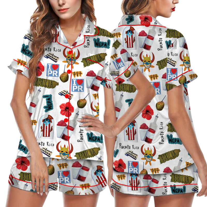 Puerto Rico Travel Satin Pajama Set For Women