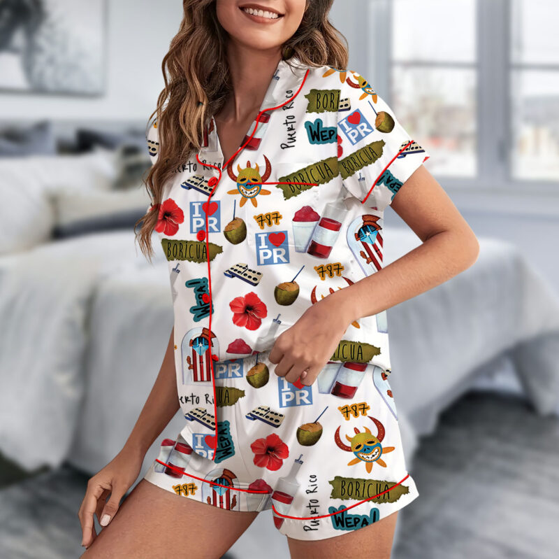 Puerto Rico Travel Satin Pajama Set For Women