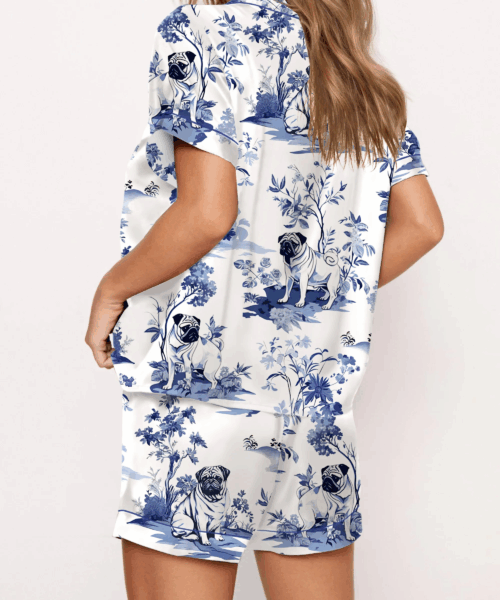 Pug Dog Silky Satin Pajama Set For Women