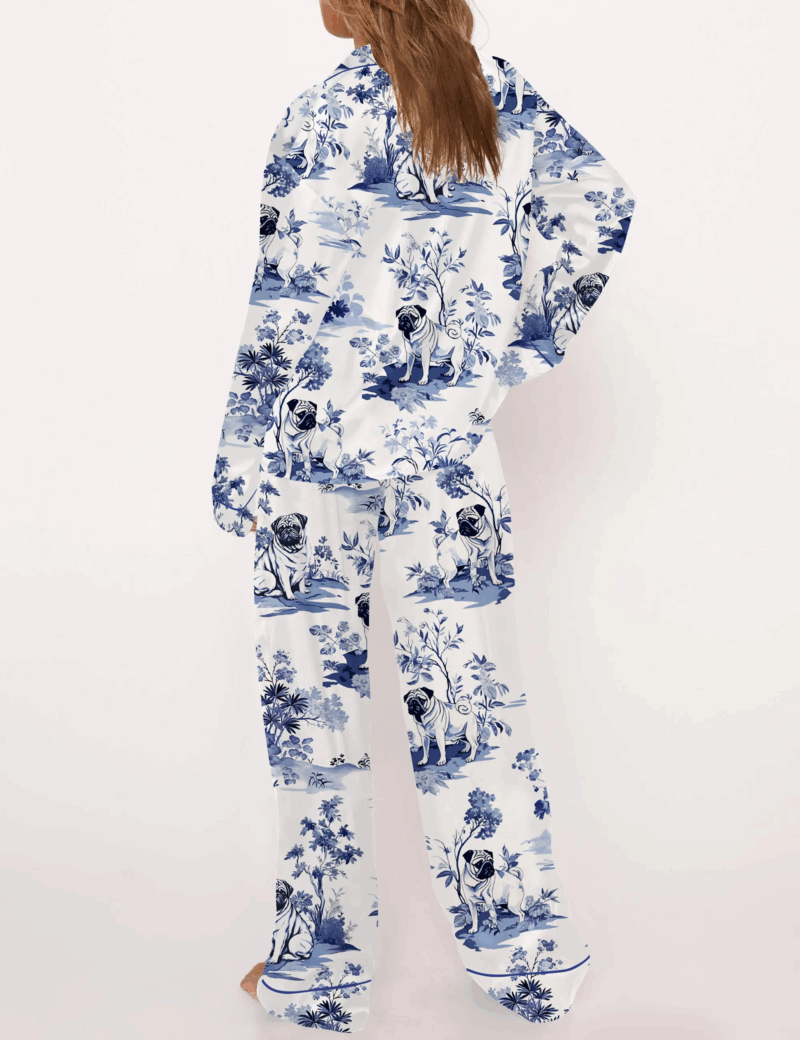 Pug Dog Silky Satin Pajama Set For Women
