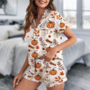 Pumpkin Spice Fall Satin Pajamas Set For Women