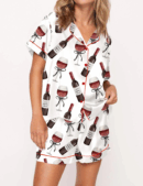 Red Wine Silk Satin Pajama Set For Women